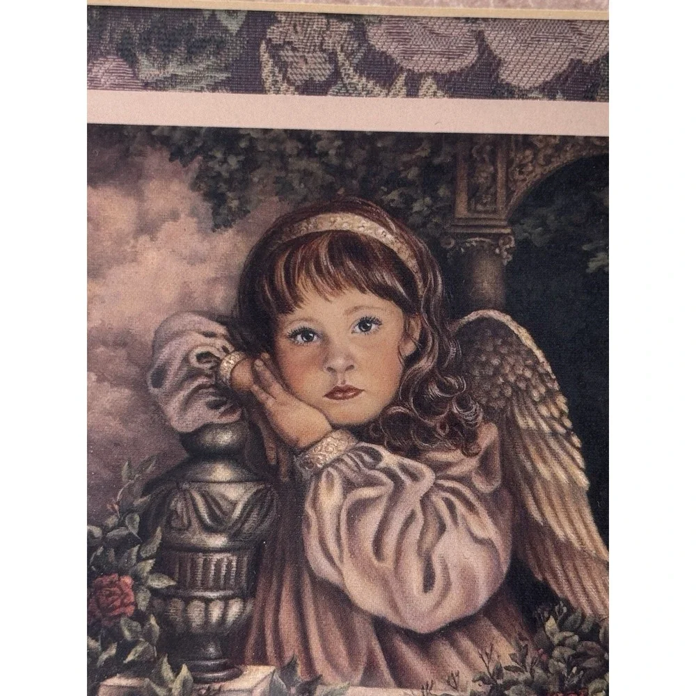 Vtg Home Interiors Angel Unaware Framed Print Donna Richardson Floral Matting
